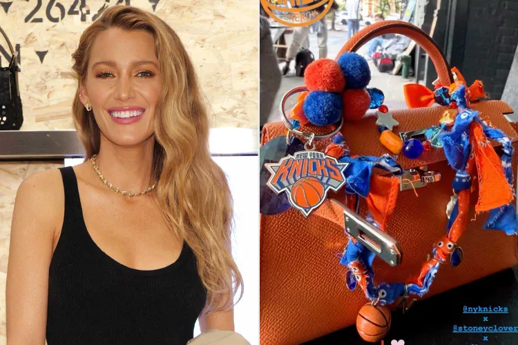 Blake Lively’s orange Hermès bag has New York Knicks-inspired charms Blake Lively’s orange Hermès bag has New York Knicks-inspired charms